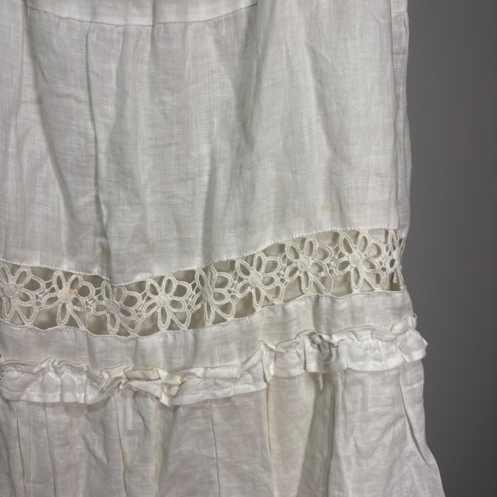 Chicos White Linen Tiered Maxi Skirt Floral Crochet Lace Ruffle Boho Sz 2 (L) - Picture 2 of 9